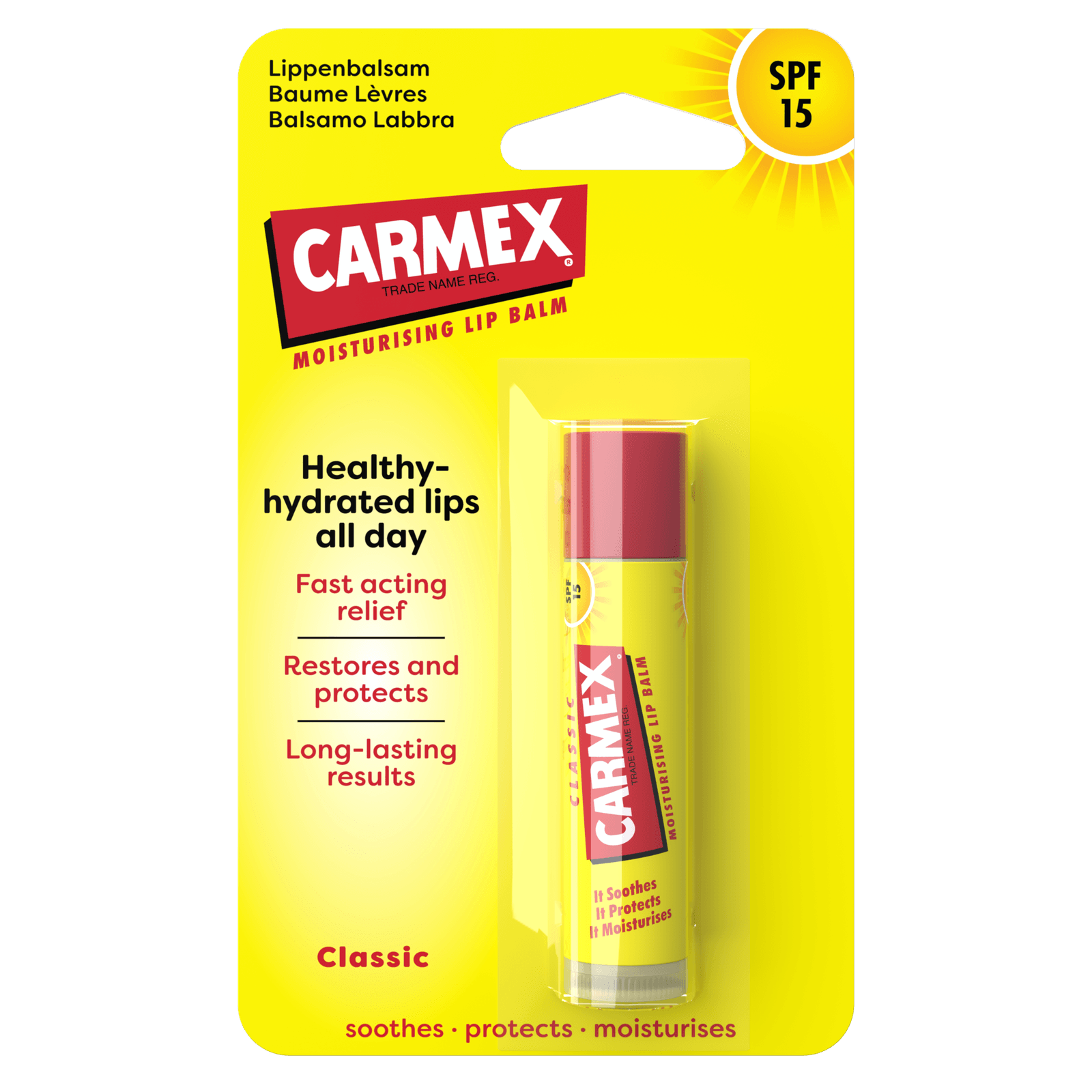 Carmex Classic Stick SPF 15 nella confezione