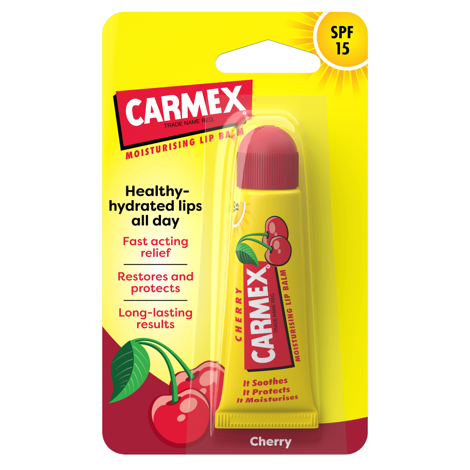 Carmex Cherry Tube SPF 15 in its pack