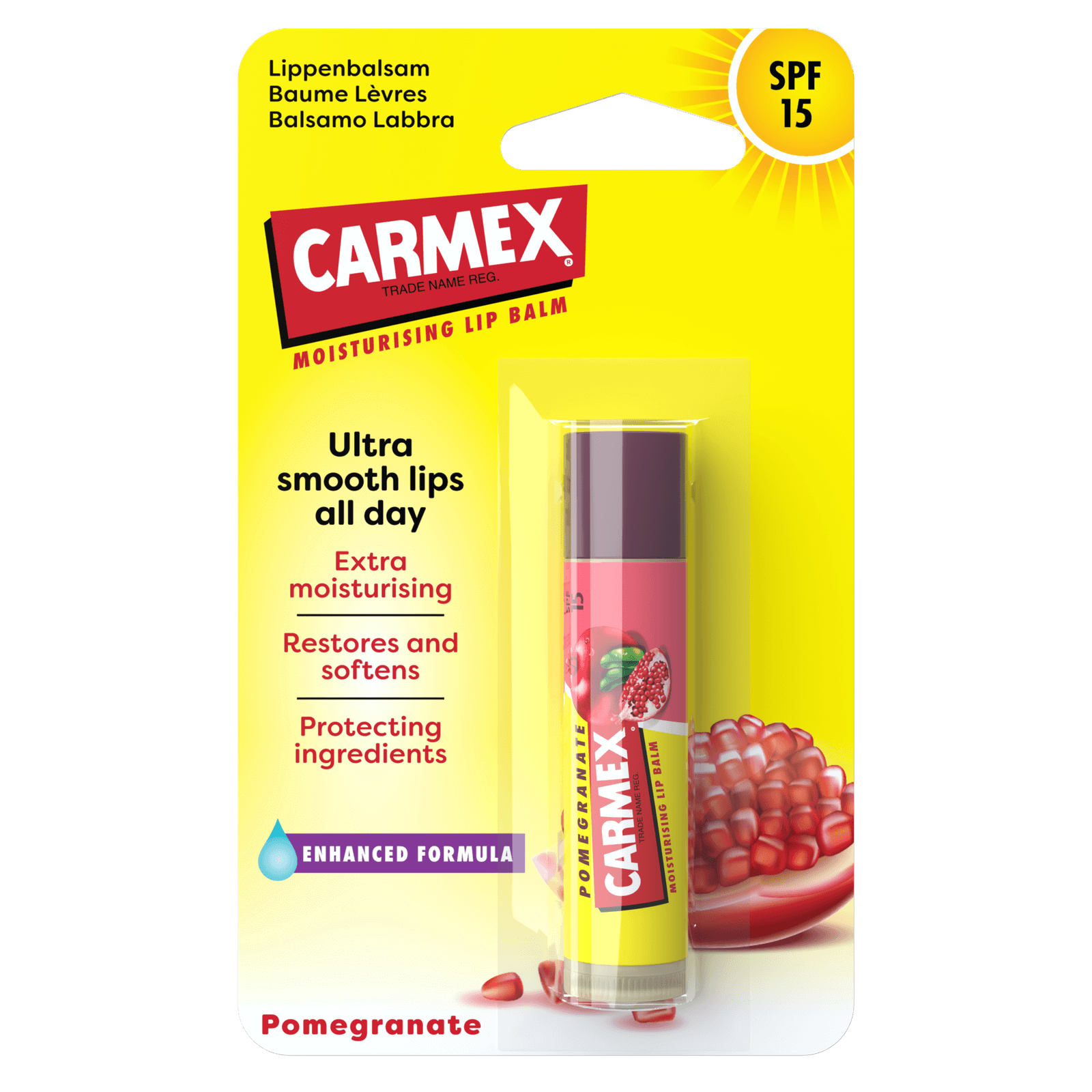 Carmex Pomegranate Stick SPF 15 nella confezione