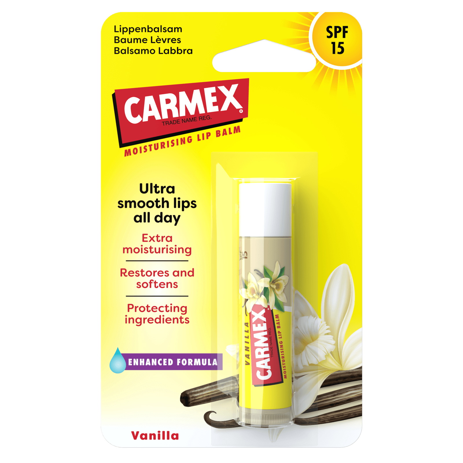 Carmex Vanilla Stick SPF 15 nella confezione