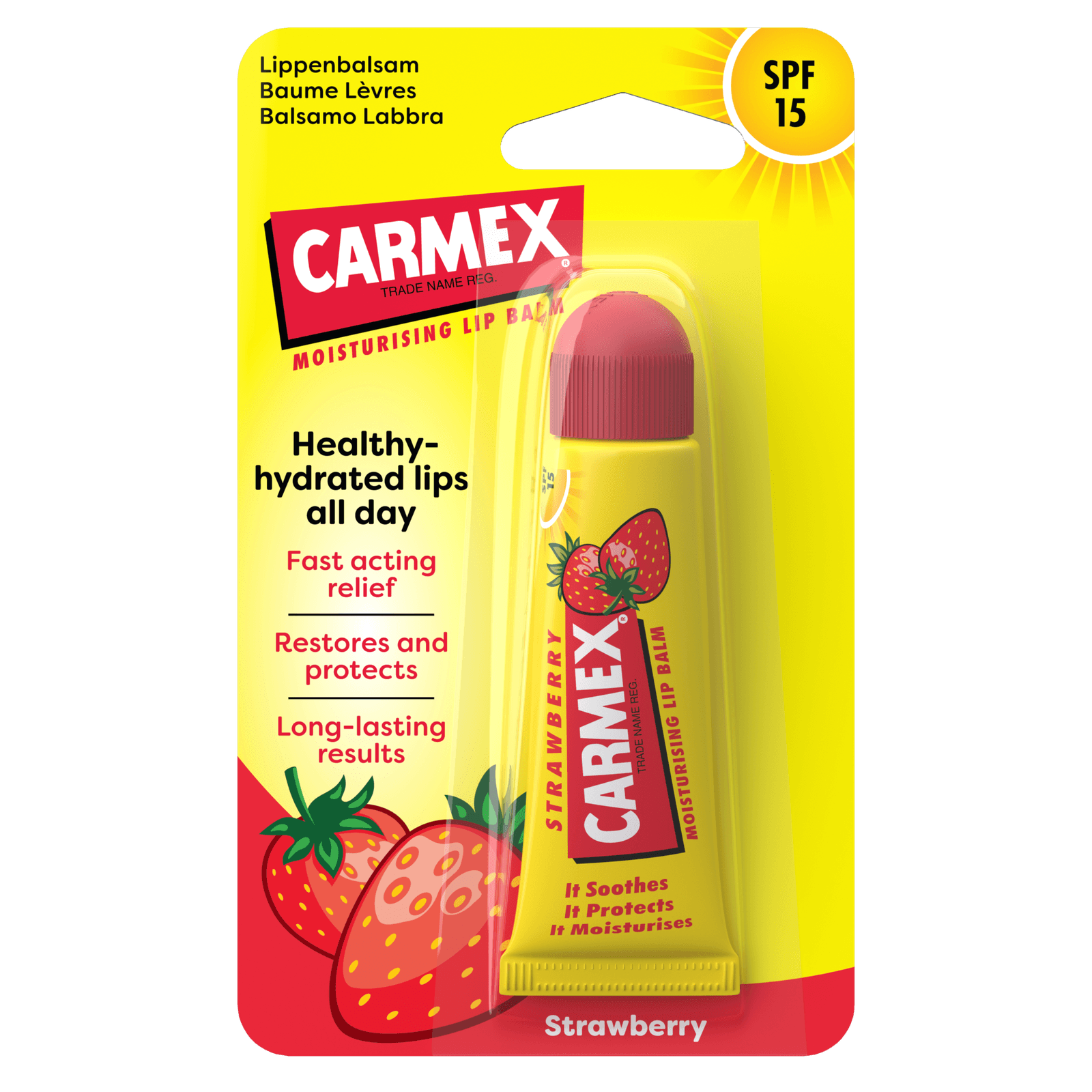 Carmex Strawberry Tube SPF 15 nella confezione