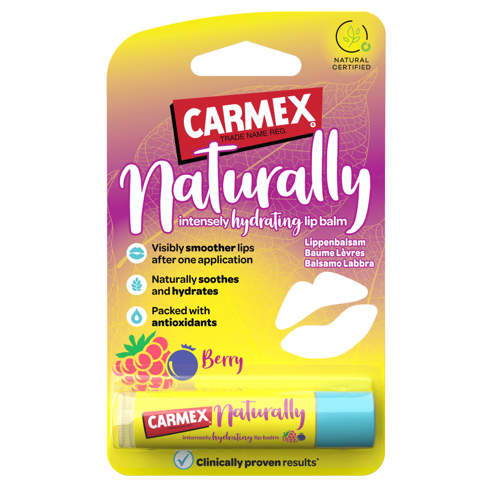 Carmex Naturally Berry Stick nella confezione