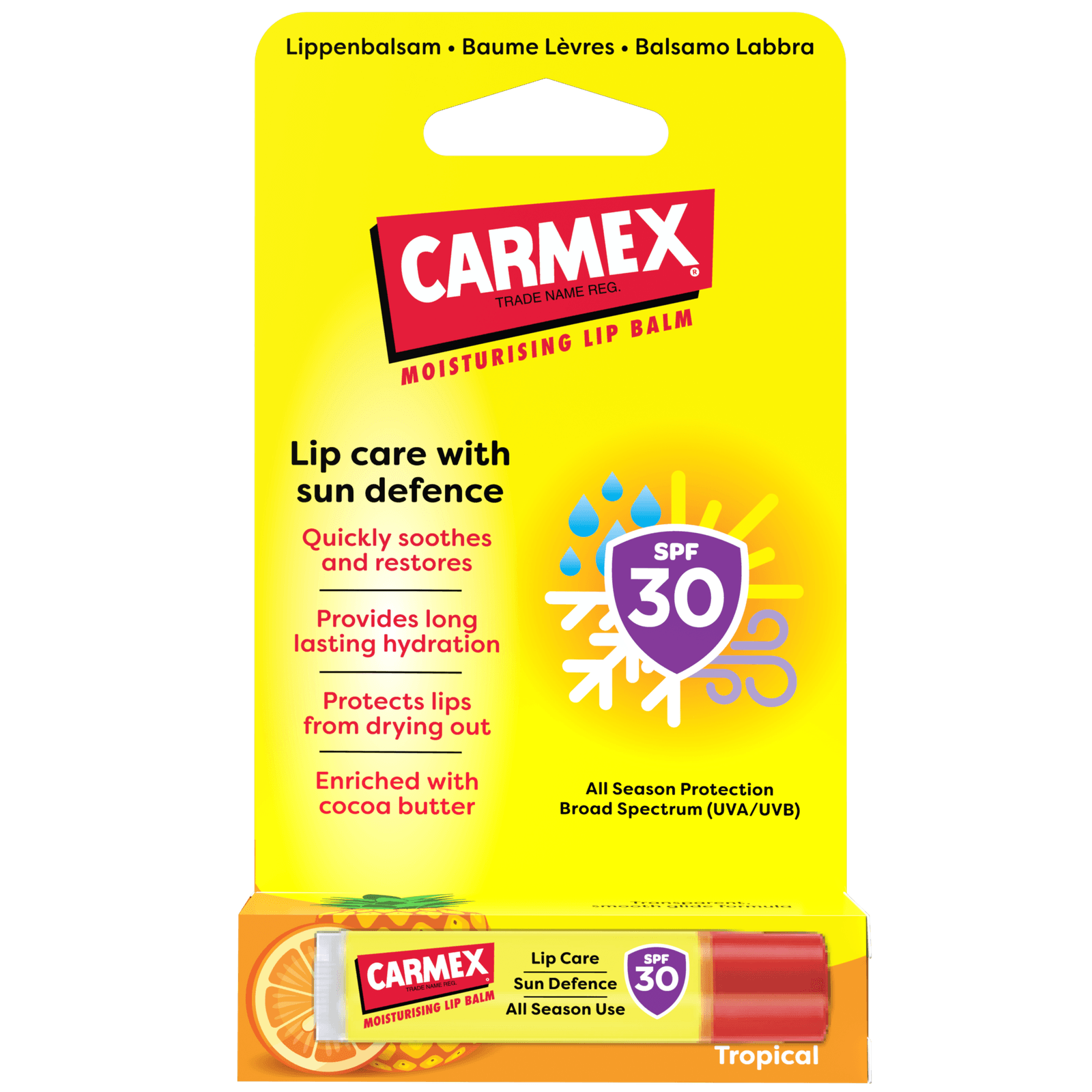 Carmex Tropical Stick SPF 30 nella confezione