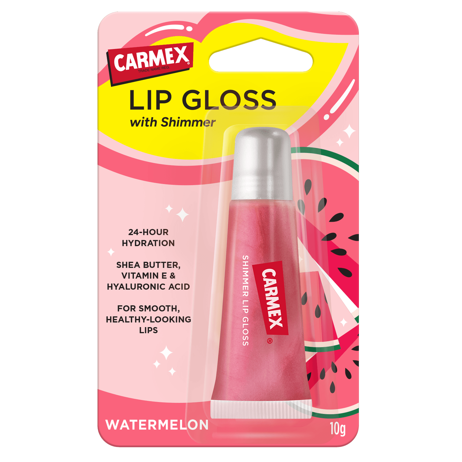 Carmex Lip Gloss with Shimmer Watermelon nella confezione