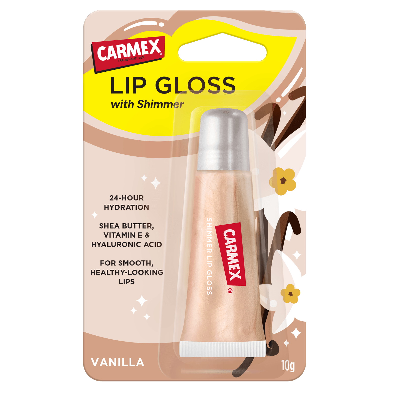 Carmex Lip Gloss with Shimmer Vanilla nella confezione